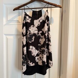 Express Black Floral Spaghetti Strap Blouse with Pink and White Flowers